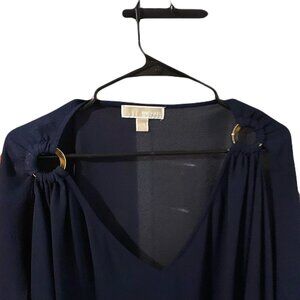 Michael Kors Women's Blouse Navy Blue Long Sleeve Blouse L/XL